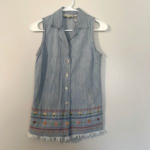 Vintage Studio Ease Petite Light Denim Fruit Flower Embroidered Shirt size 4P